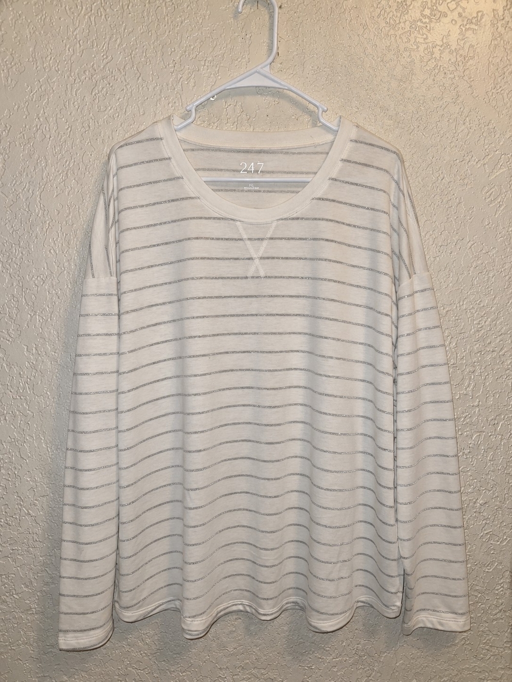 Maurices White Long Sleeve Tee with Thin Gray Stripes
